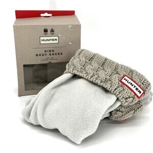 Hunter Boot Socks Tall Cable Knit Fleece Youth XL Tall Greige (grey/beige)